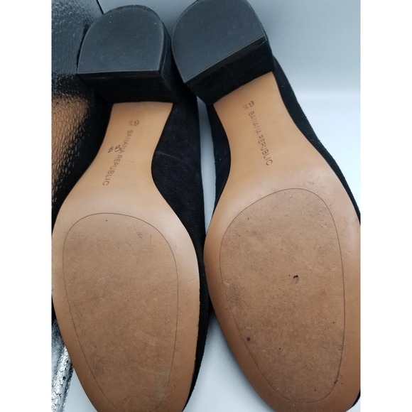 Banana Republic Chunky Heel Black Slip-On Loafers Heels Suede 6.5 - Picture 4 of 5